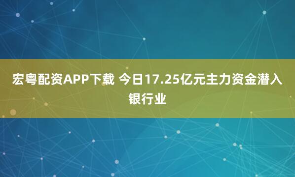 宏粤配资APP下载 今日17.25亿元主力资金潜入银行业