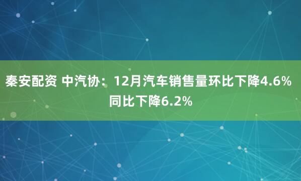 秦安配资 中汽协：12月汽车销售量环比下降4.6% 同比下降6.2%