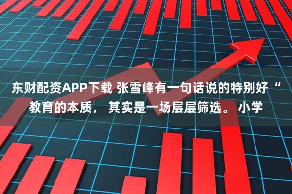 东财配资APP下载 张雪峰有一句话说的特别好 “教育的本质， 其实是一场层层筛选。 小学